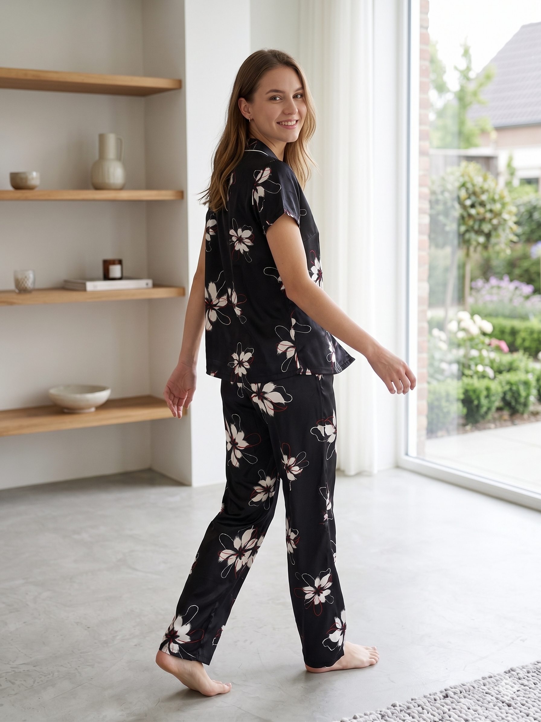 Premium Soft Satin Black Iris Nightsuit