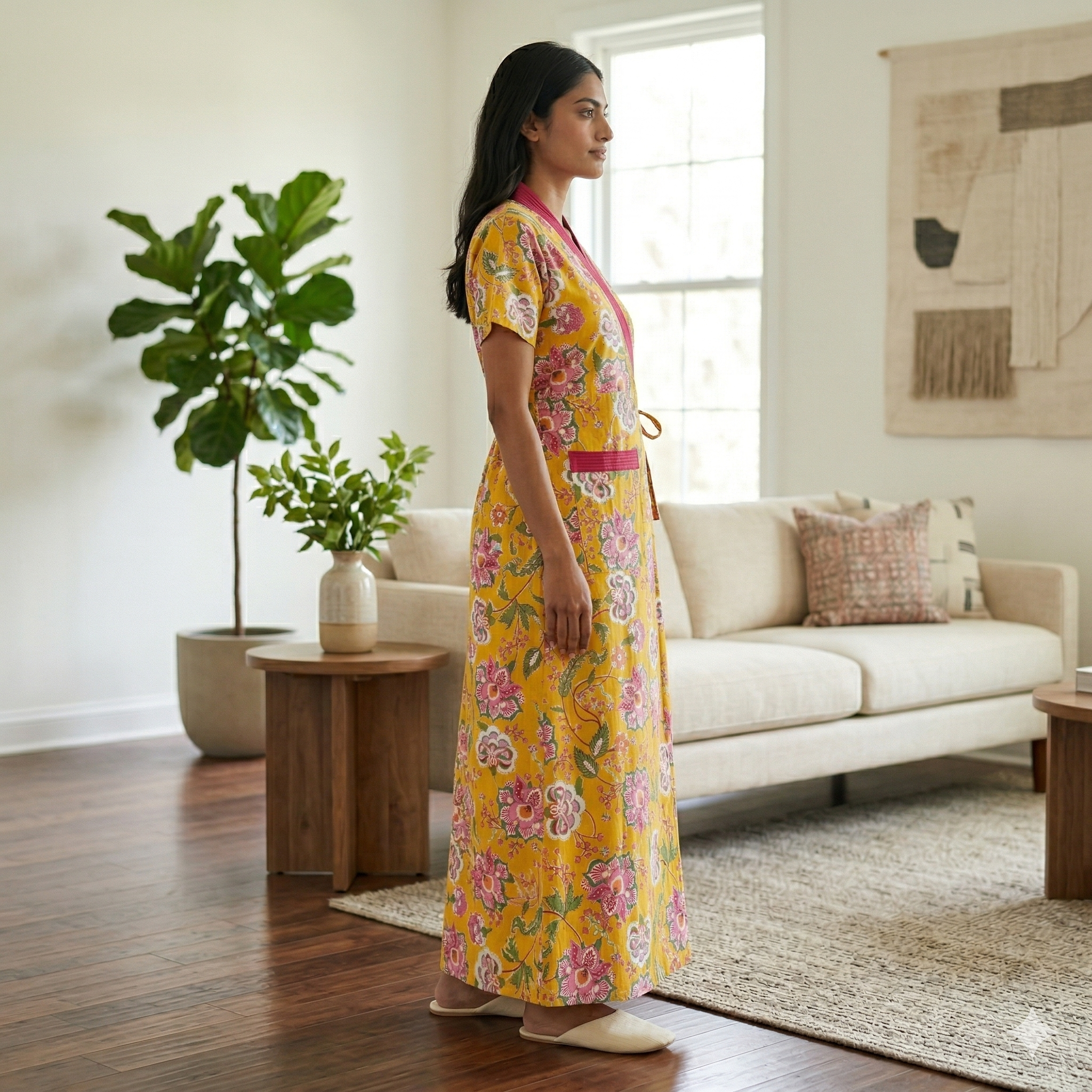 Pure Cotton Yellow Peony Housecoat