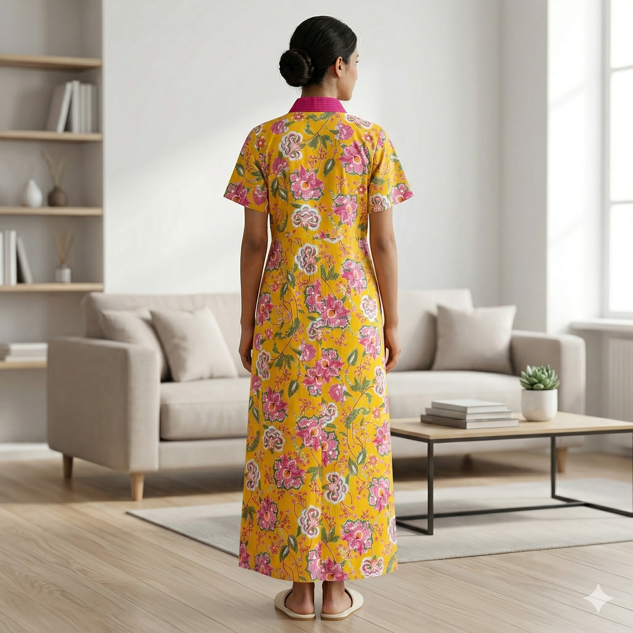 Pure Cotton Yellow Peony Housecoat