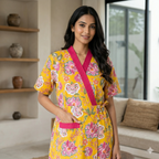 Pure Cotton Yellow Peony Housecoat