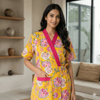 Pure Cotton Yellow Peony Housecoat