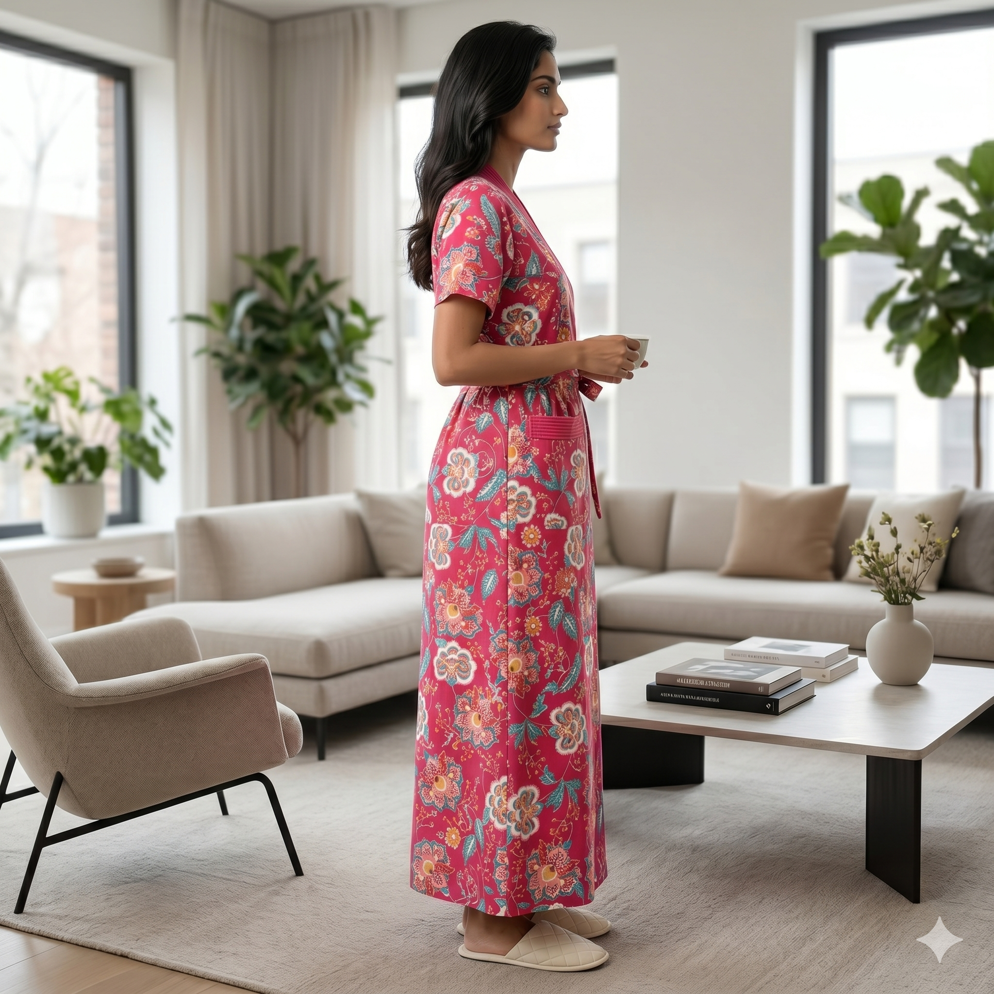 Pure Cotton Pink Peony Housecoat