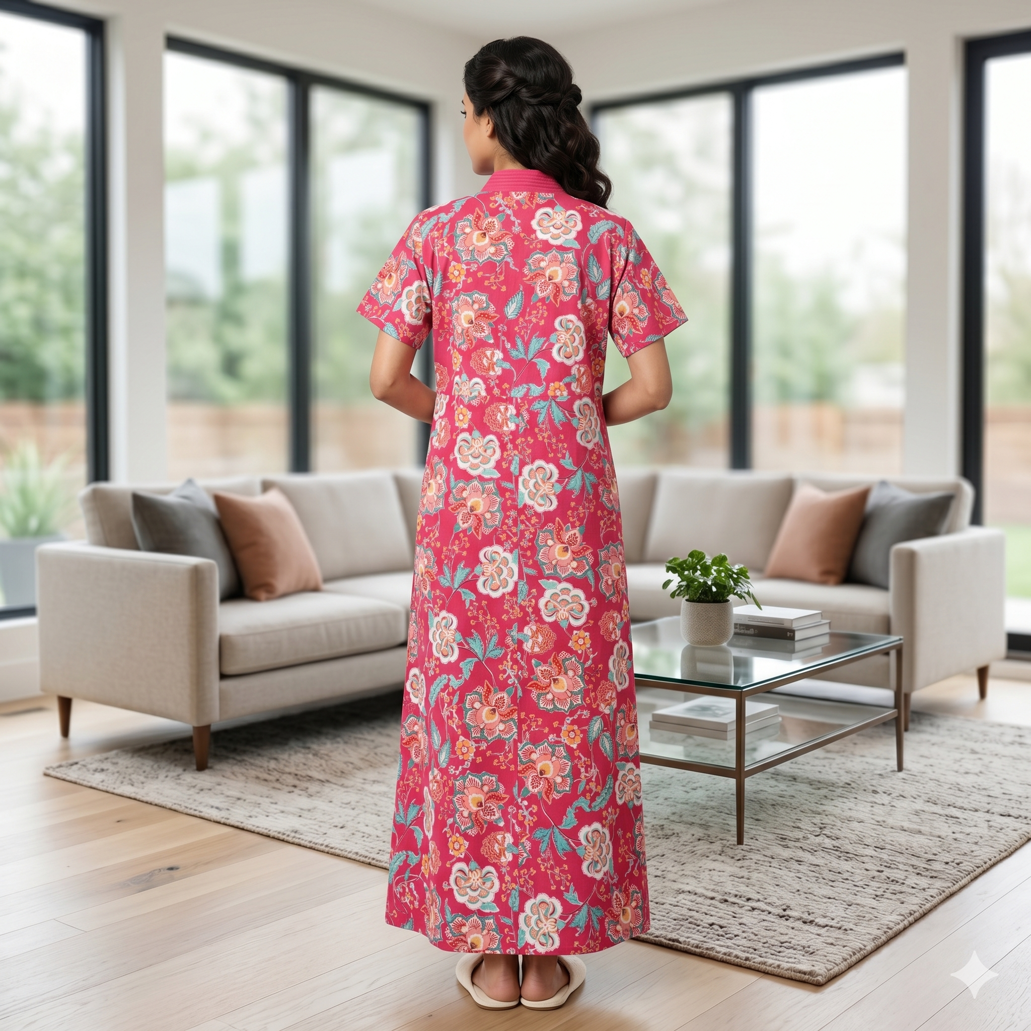Pure Cotton Pink Peony Housecoat