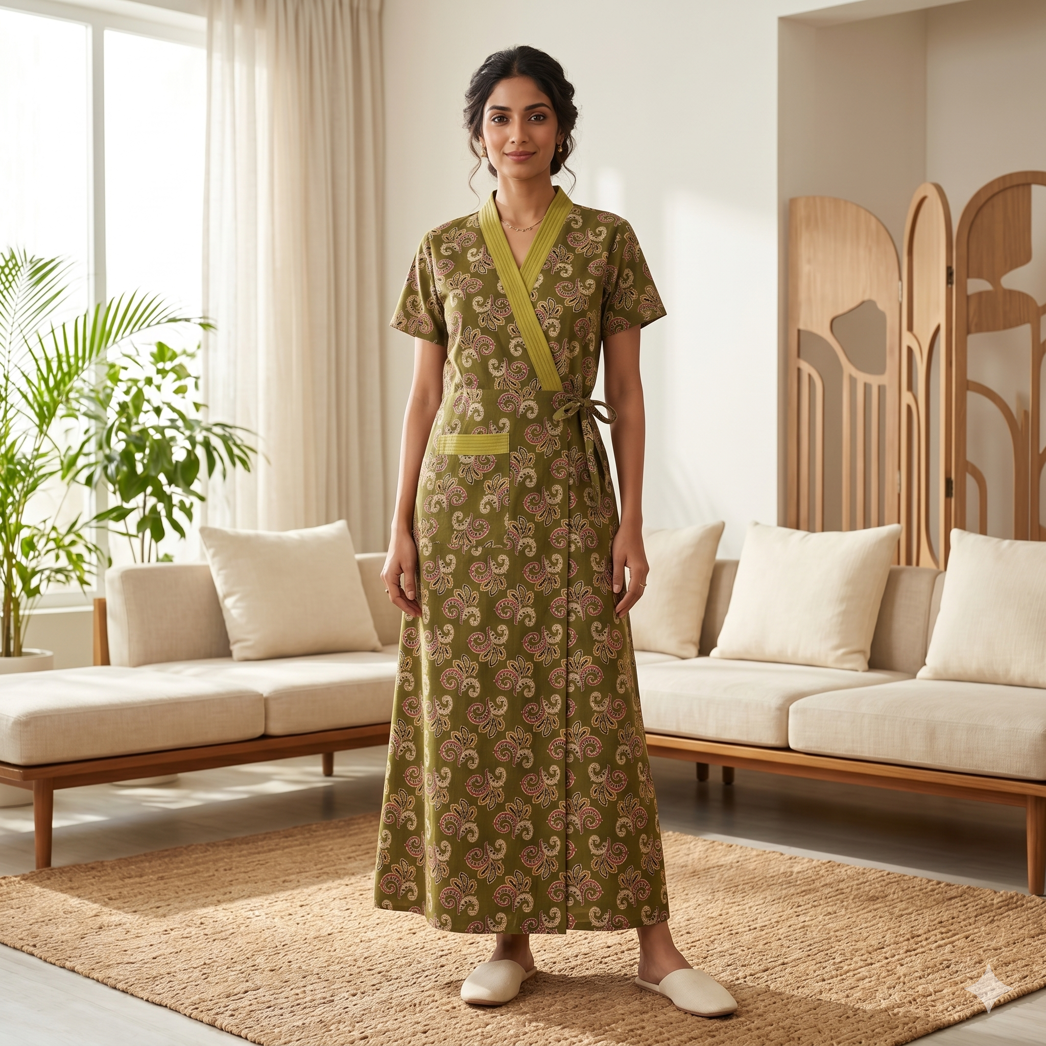 Pure Cotton Green Orchid Housecoat