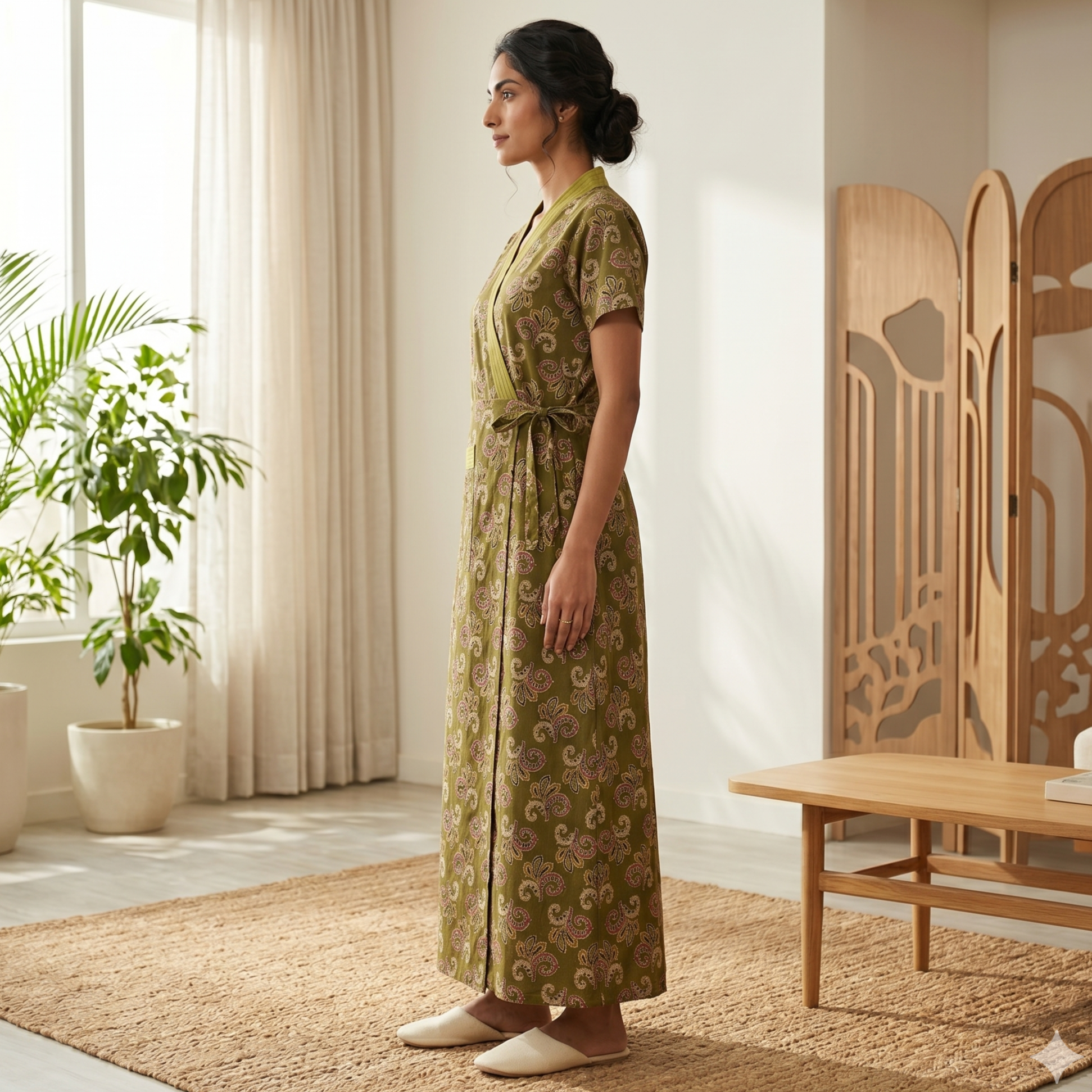 Pure Cotton Green Orchid Housecoat