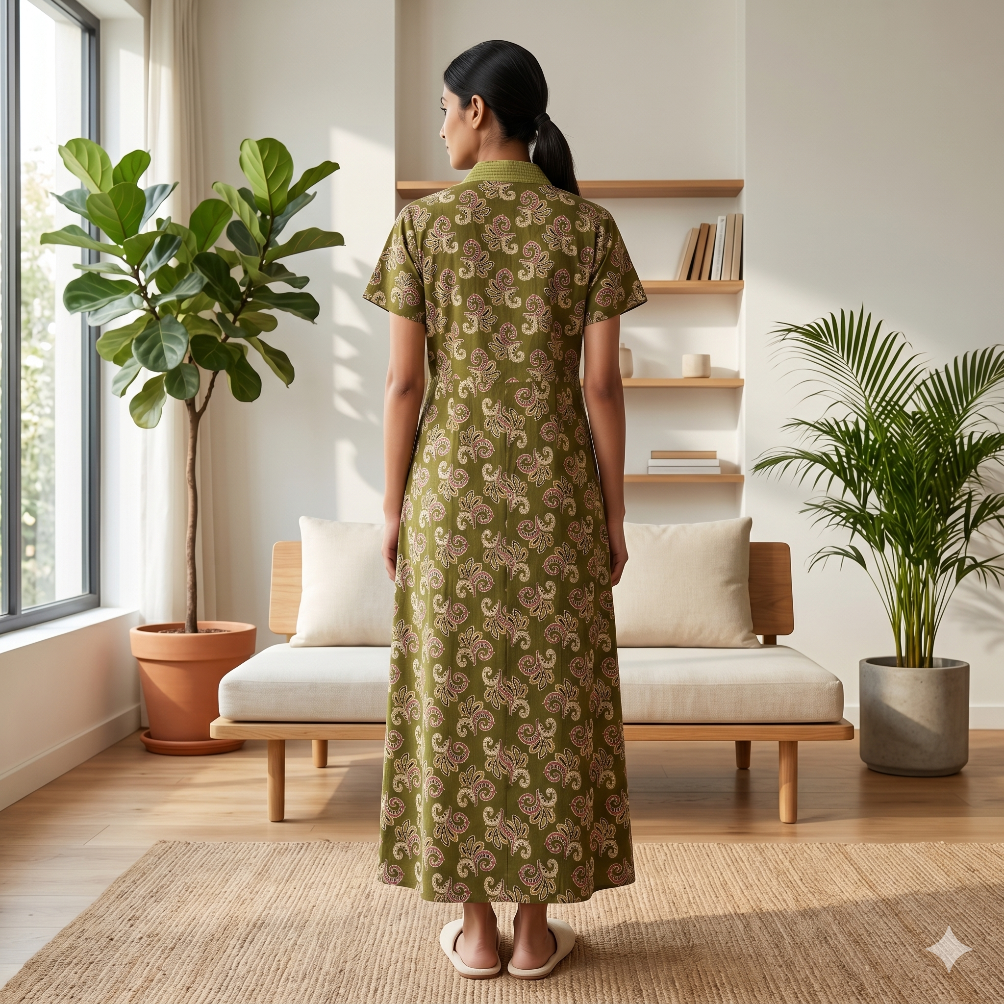 Pure Cotton Green Orchid Housecoat