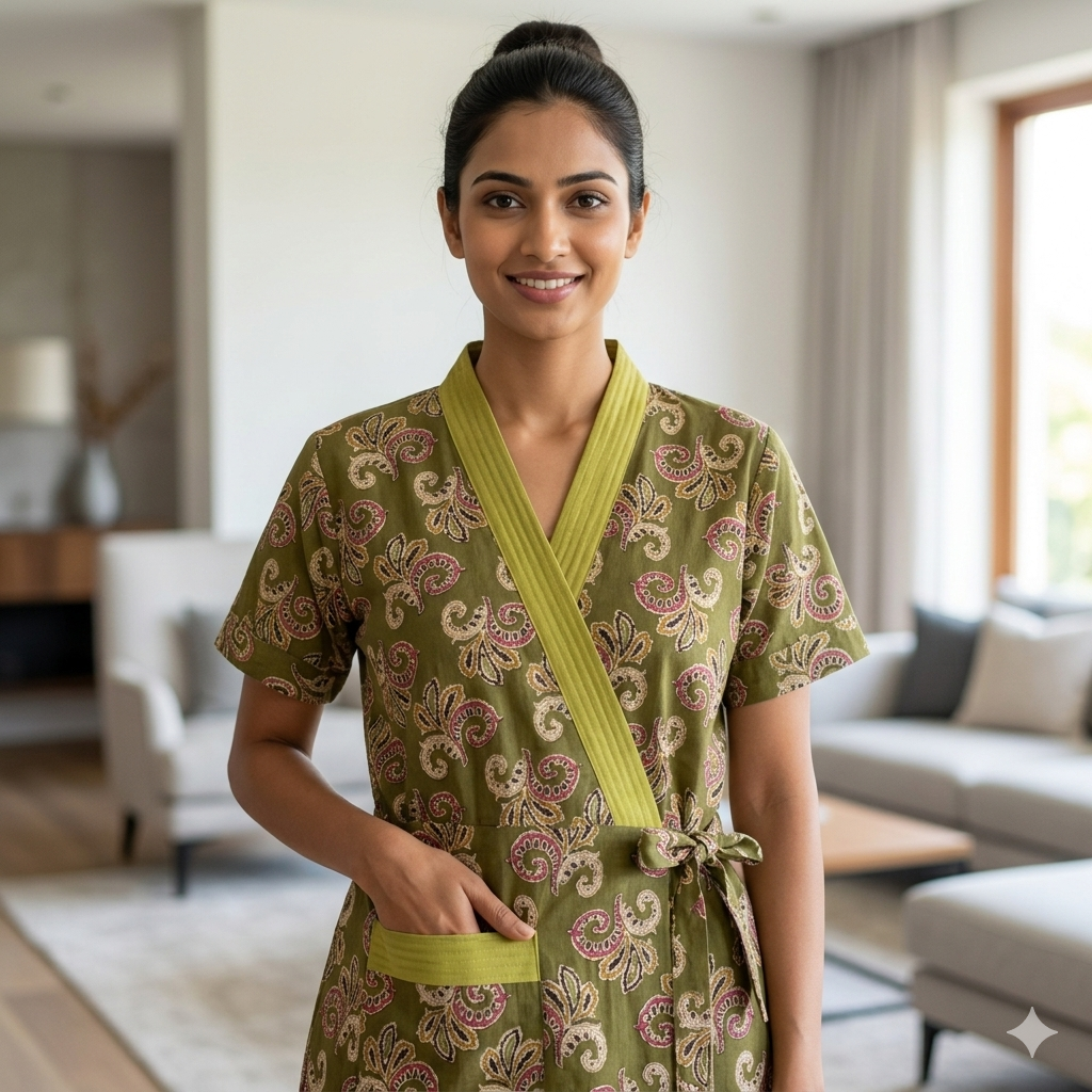 Pure Cotton Green Orchid Housecoat