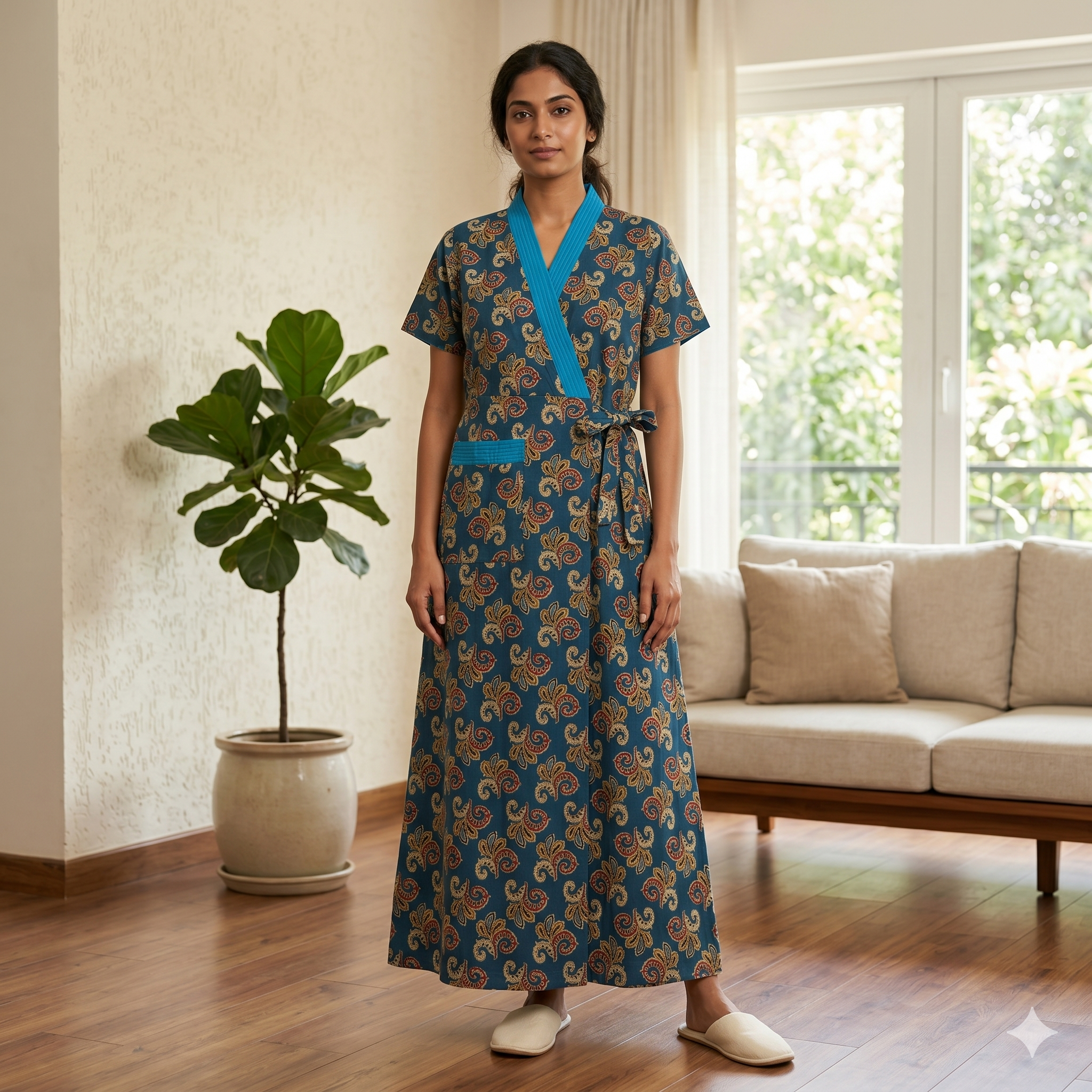 Pure Cotton Blue Orchid Housecoat