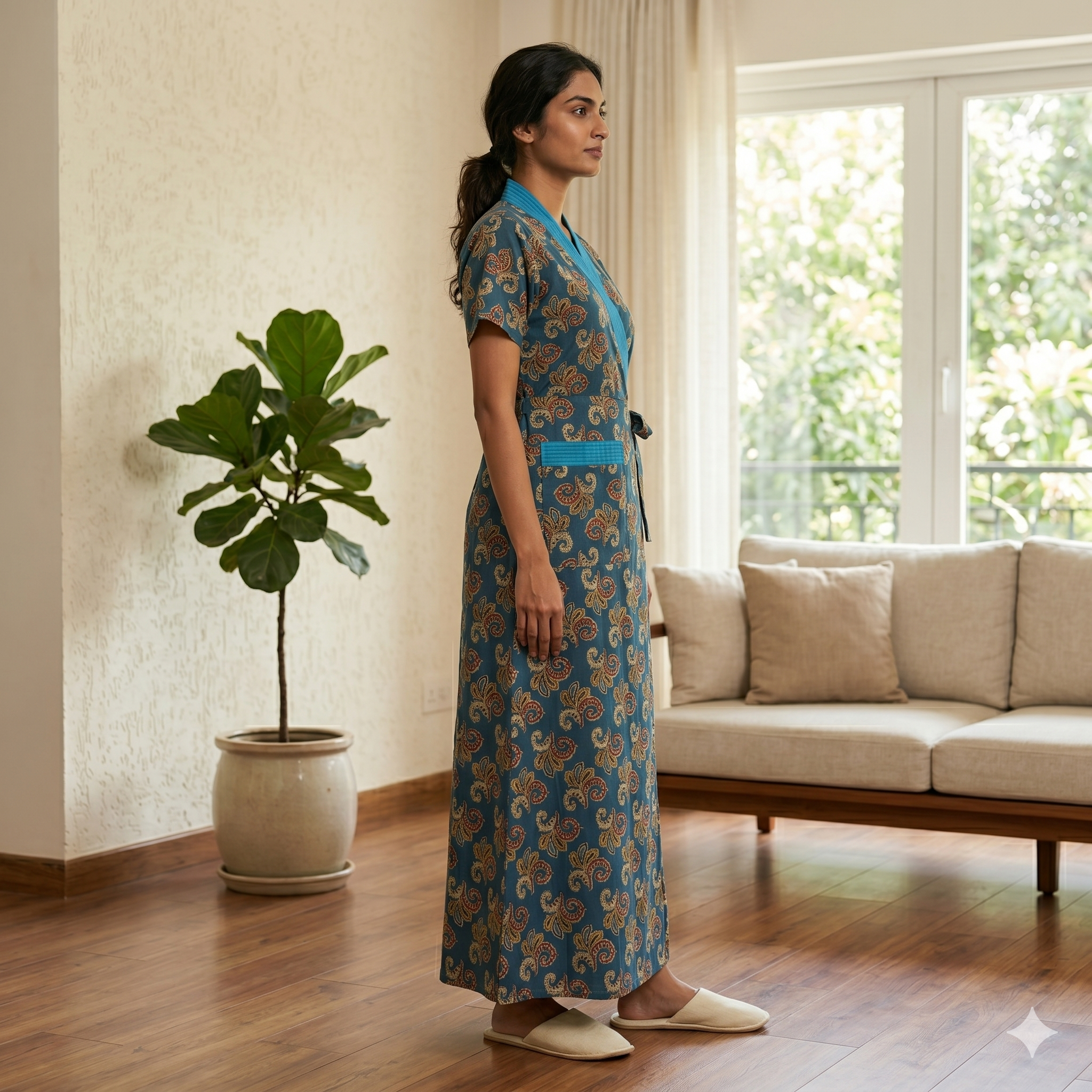 Pure Cotton Blue Orchid Housecoat
