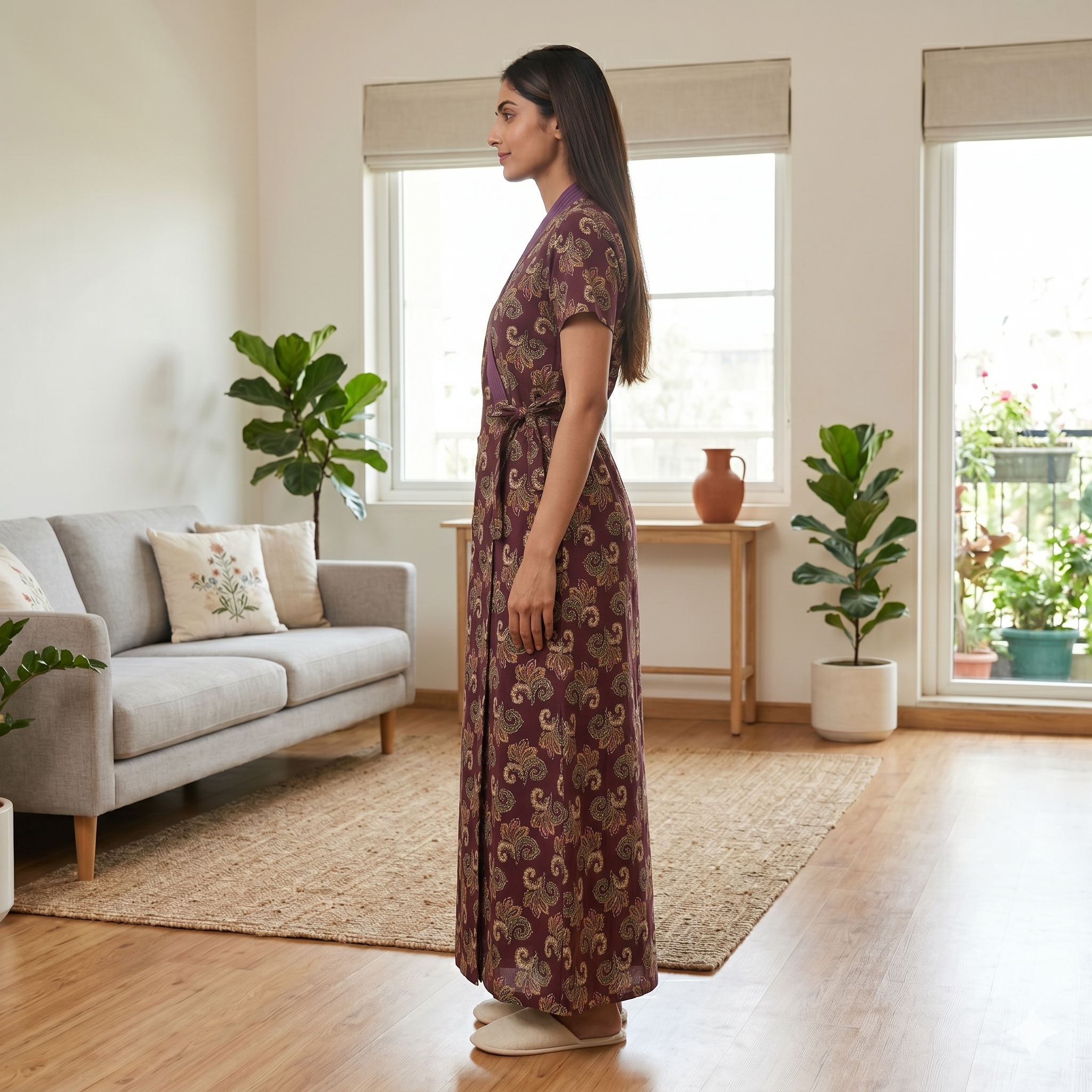Pure Cotton Purple Orchid Housecoat