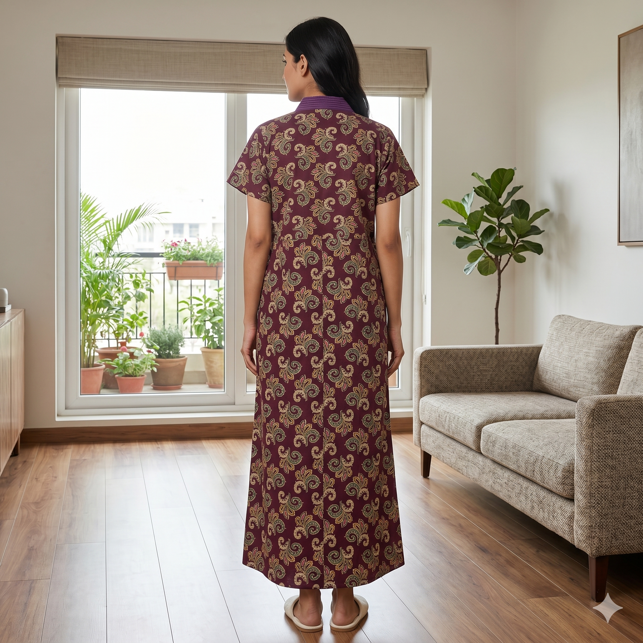 Pure Cotton Purple Orchid Housecoat