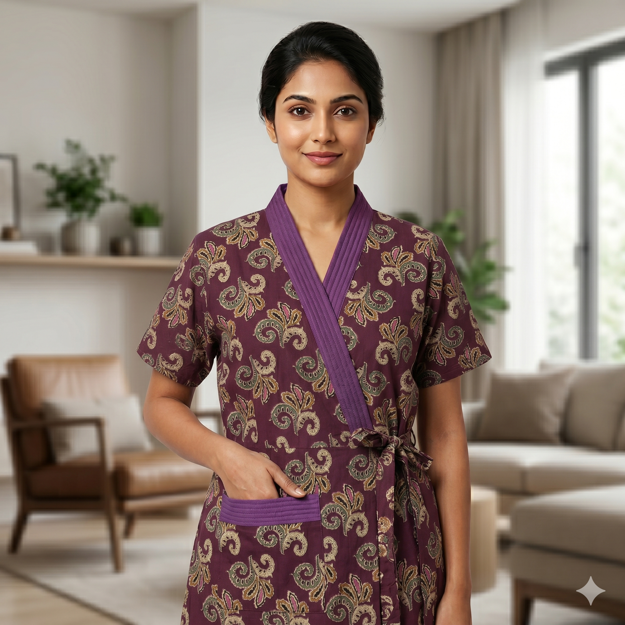 Pure Cotton Purple Orchid Housecoat