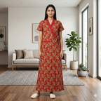 Pure Cotton Red Orchid Housecoat