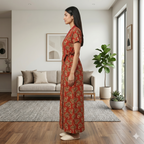 Pure Cotton Red Orchid Housecoat