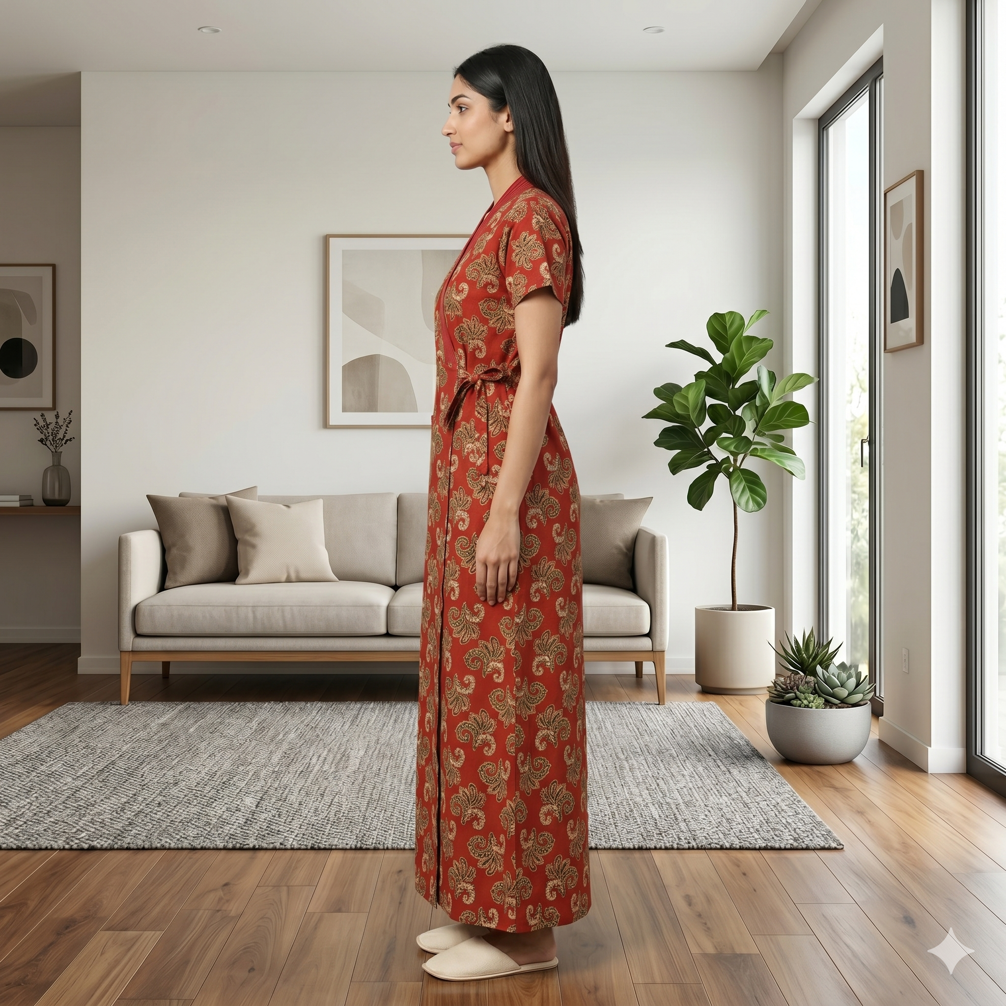 Pure Cotton Red Orchid Housecoat