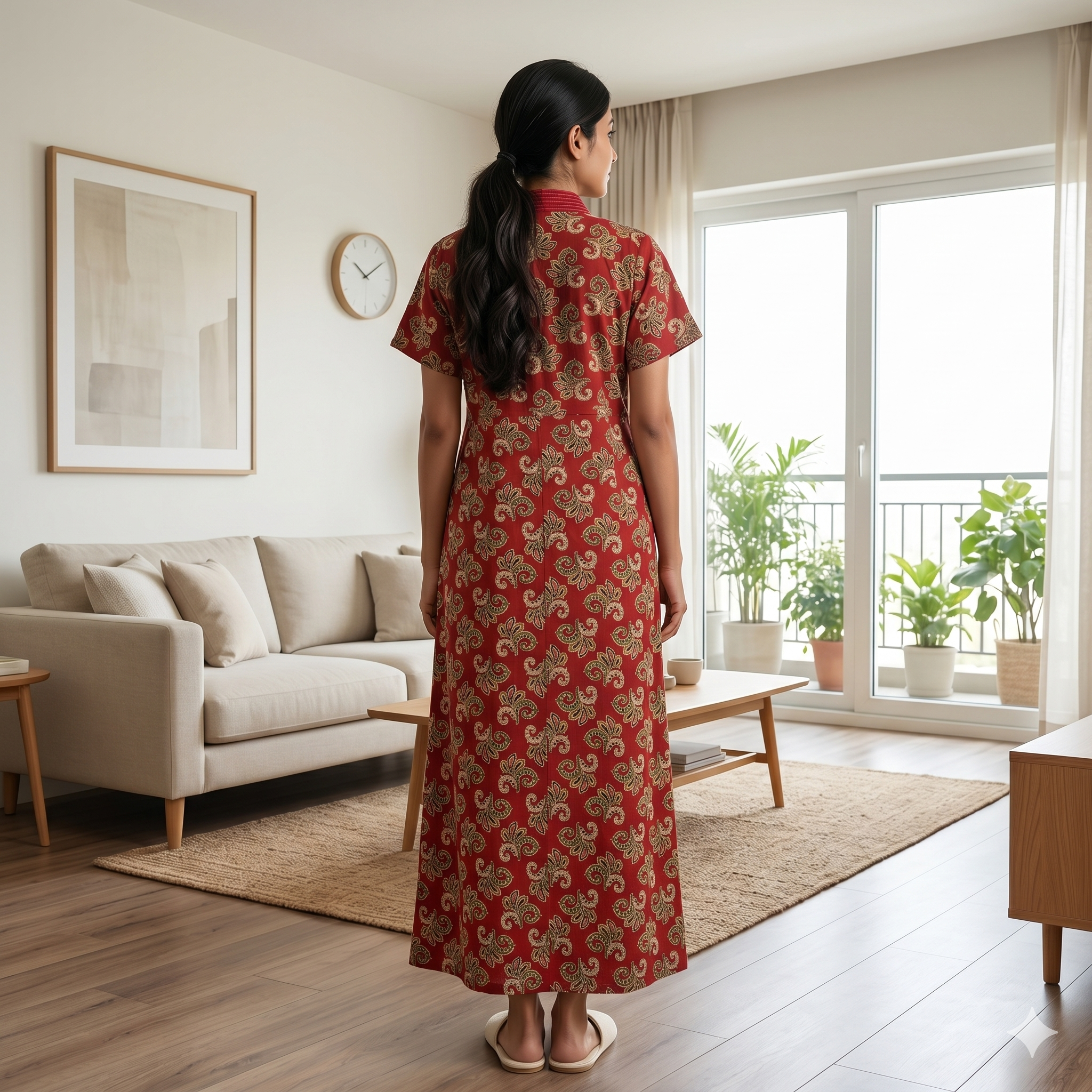 Pure Cotton Red Orchid Housecoat