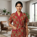Pure Cotton Red Orchid Housecoat