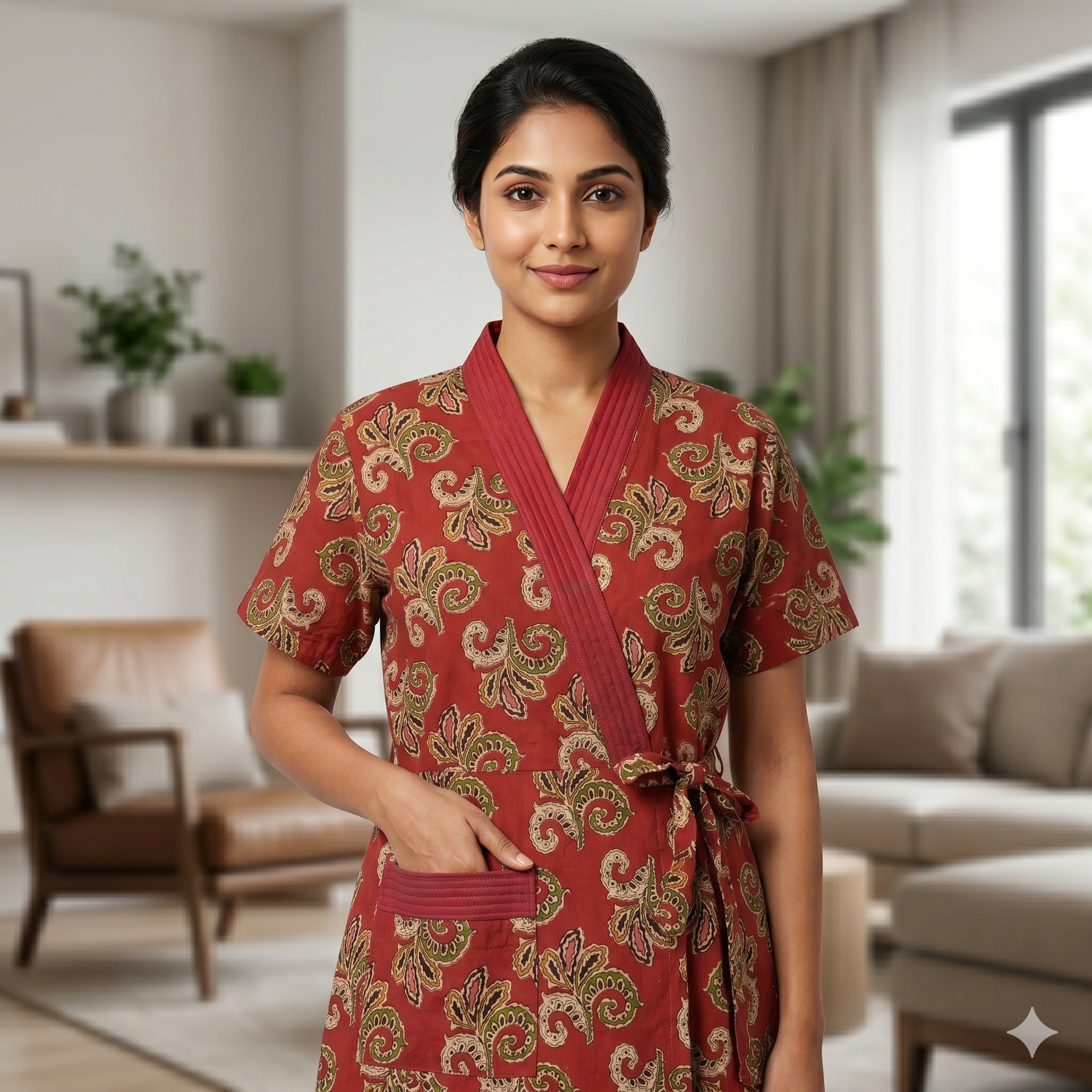 Pure Cotton Red Orchid Housecoat