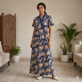 Pure Cotton Navy Blue Orchid Housecoat
