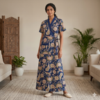 Pure Cotton Navy Blue Orchid Housecoat