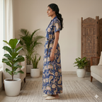 Pure Cotton Navy Blue Orchid Housecoat