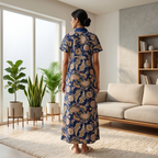 Pure Cotton Navy Blue Orchid Housecoat