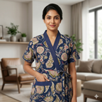 Pure Cotton Navy Blue Orchid Housecoat