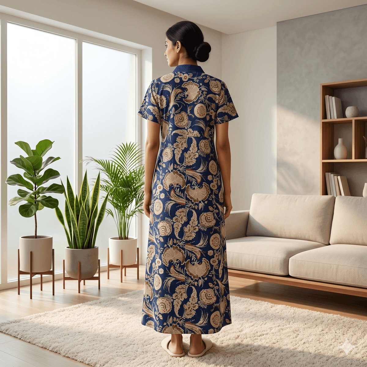 Pure Cotton Navy Blue Orchid Housecoat