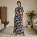 Pure Cotton Navy Blue Orchid Housecoat