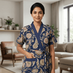 Pure Cotton Navy Blue Orchid Housecoat