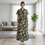 Pure Cotton Deep Green Orchid Housecoat