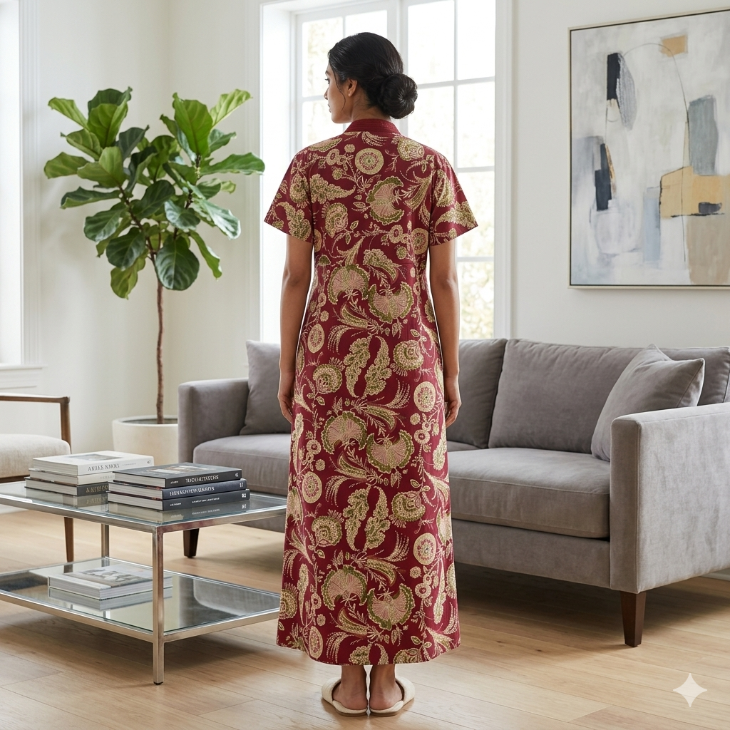 Pure Cotton Maroon Orchid Housecoat