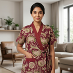 Pure Cotton Maroon Orchid Housecoat