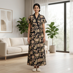 Pure Cotton Black Orchid Housecoat