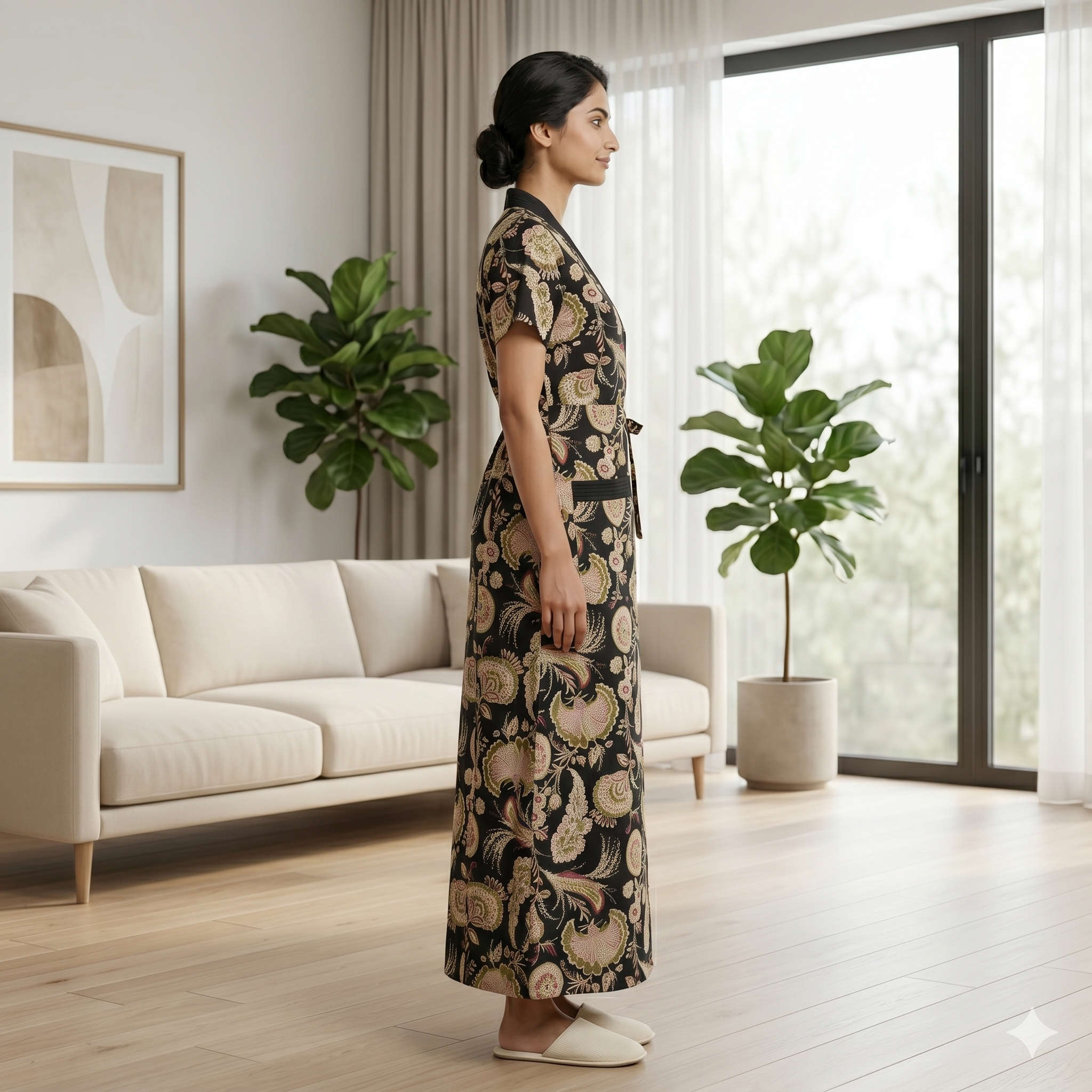 Pure Cotton Black Orchid Housecoat