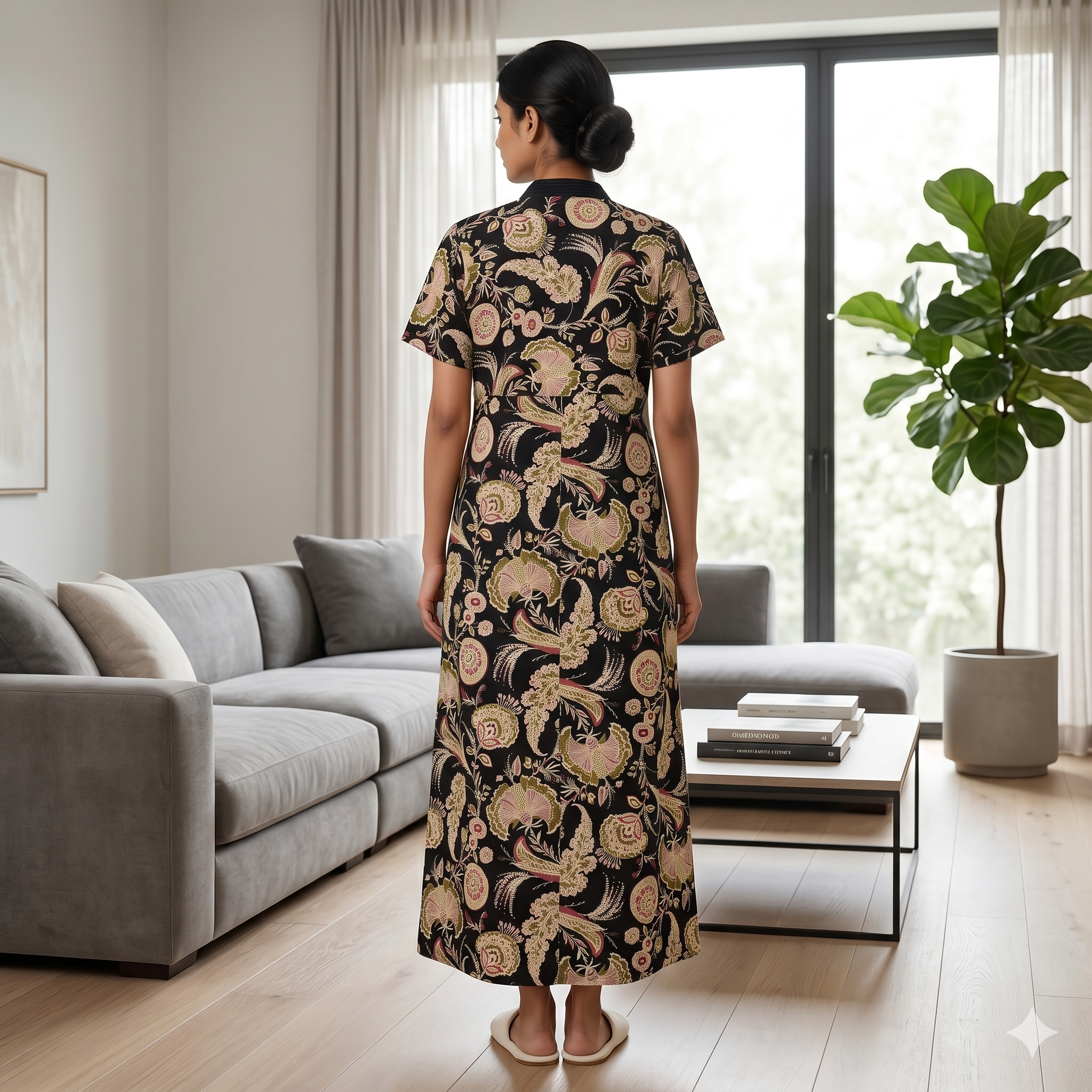 Pure Cotton Black Orchid Housecoat