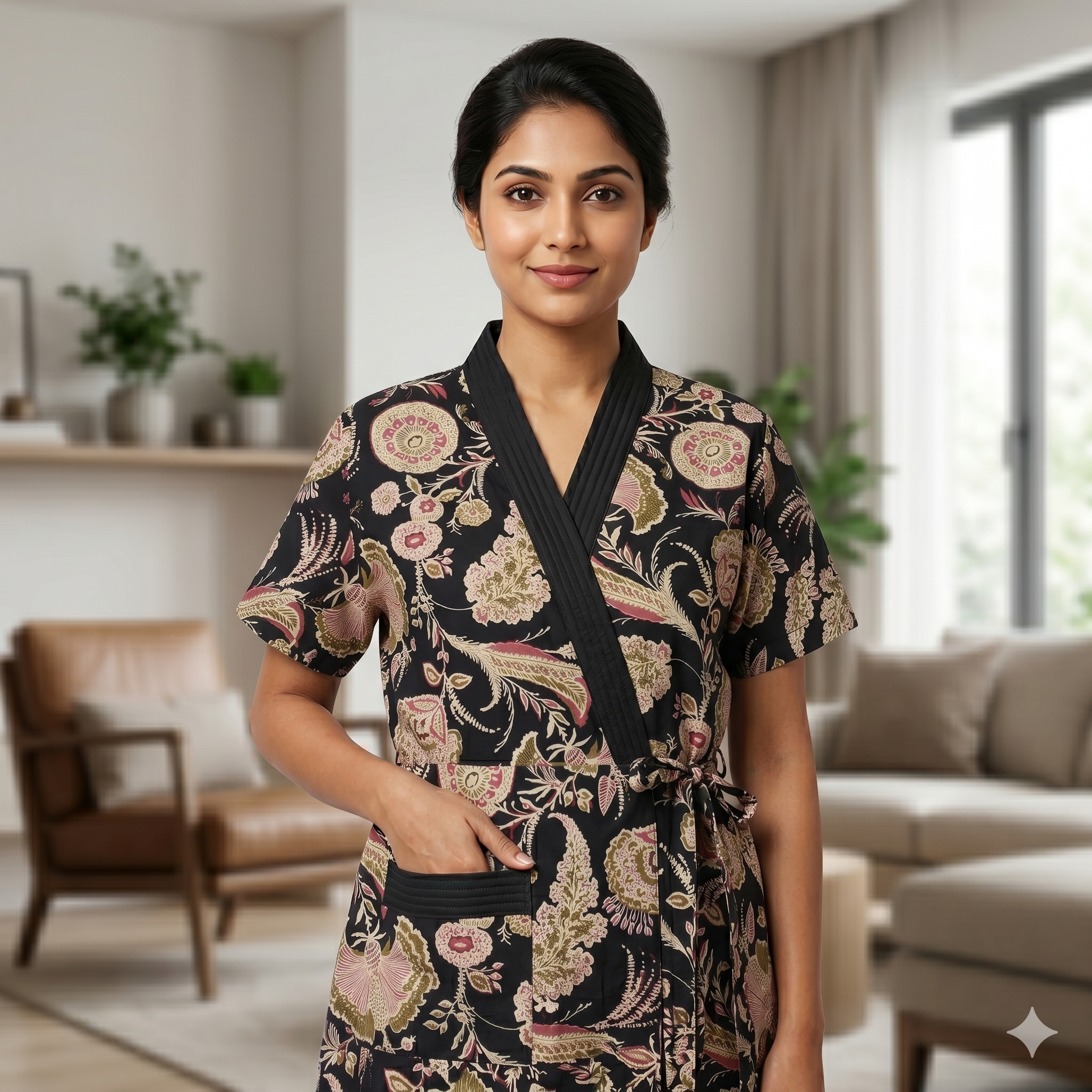 Pure Cotton Black Orchid Housecoat