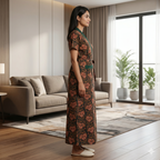 Pure Cotton Green Alstroemeria Housecoat