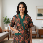 Pure Cotton Green Alstroemeria Housecoat