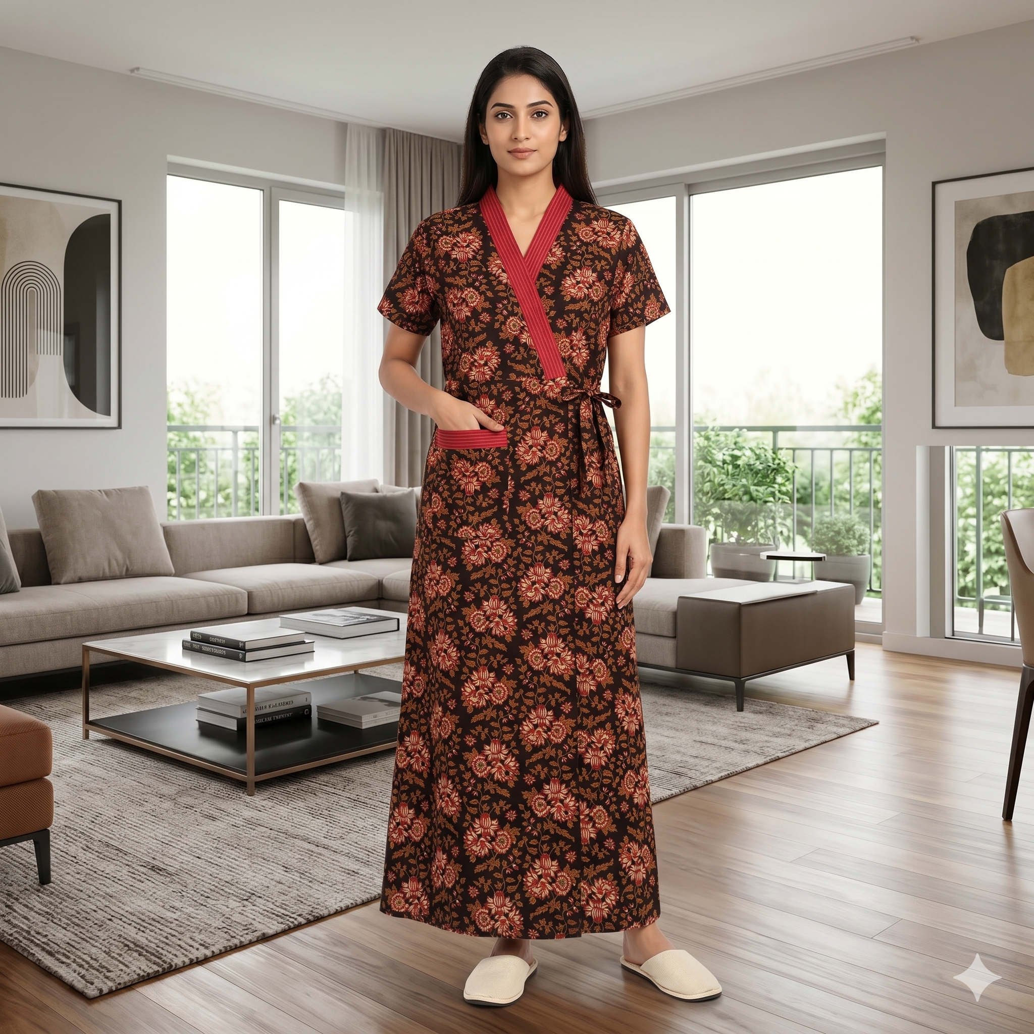 Pure Cotton Black Alstroemeria Housecoat