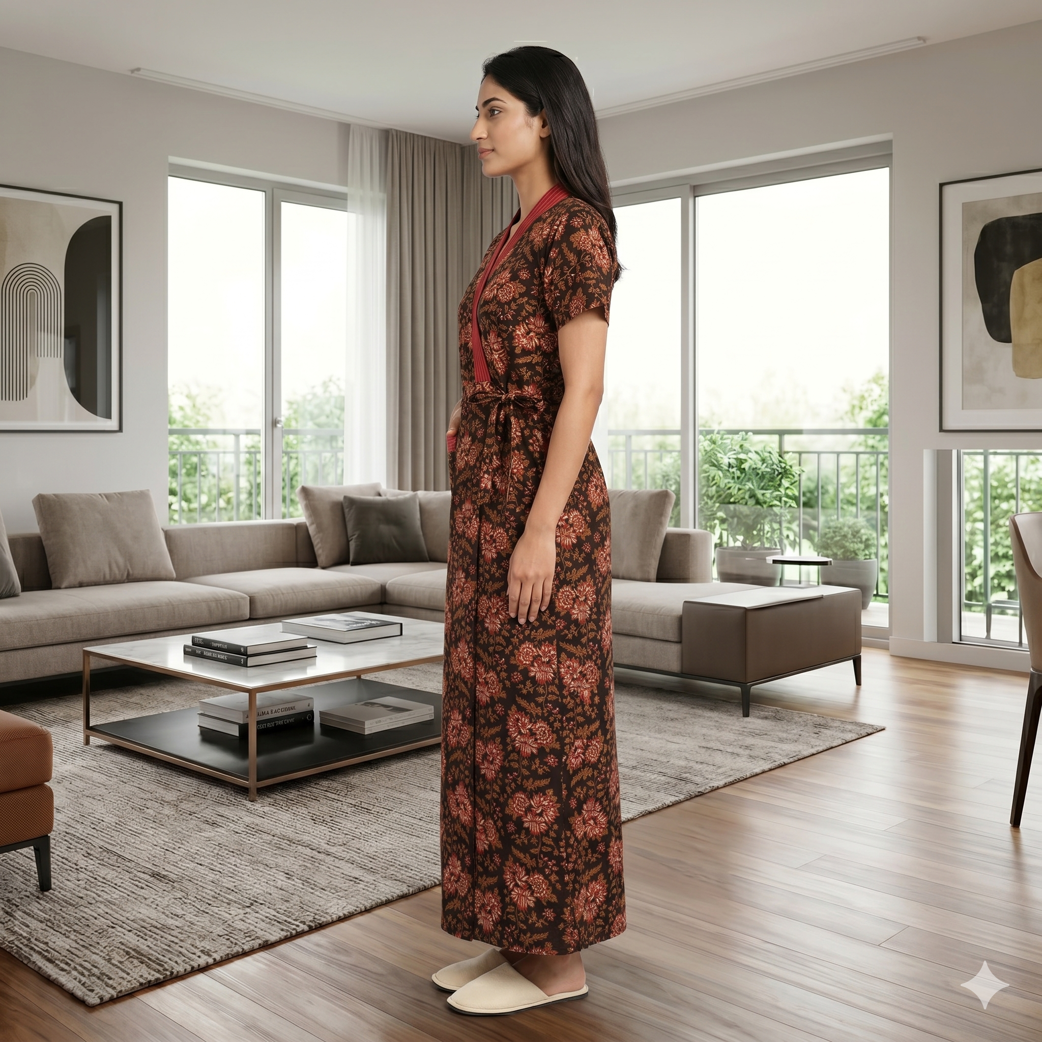 Pure Cotton Black Alstroemeria Housecoat