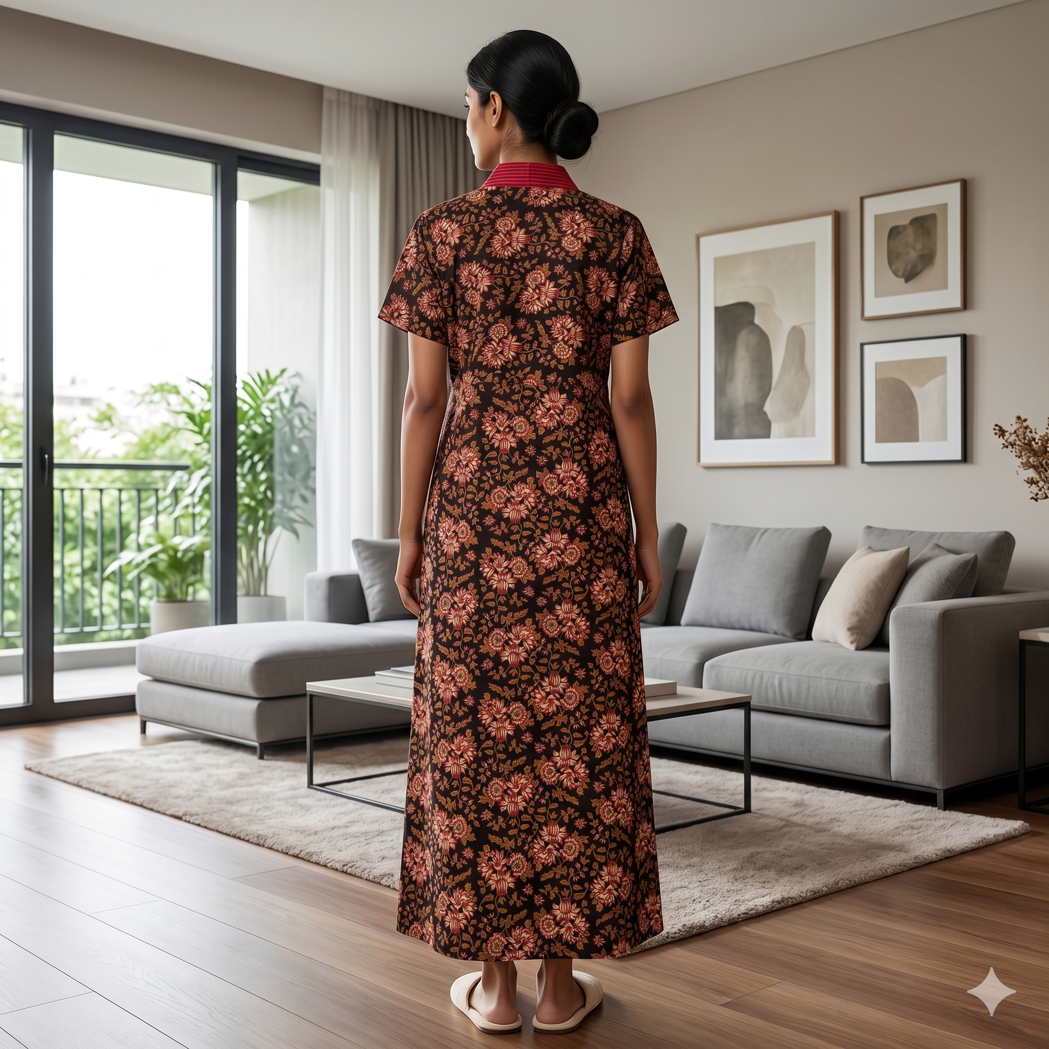 Pure Cotton Black Alstroemeria Housecoat