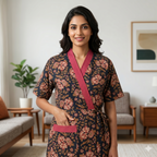 Pure Cotton Black Alstroemeria Housecoat