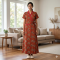 Pure Cotton Blood Red Alstroemeria Housecoat