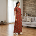 Pure Cotton Blood Red Alstroemeria Housecoat