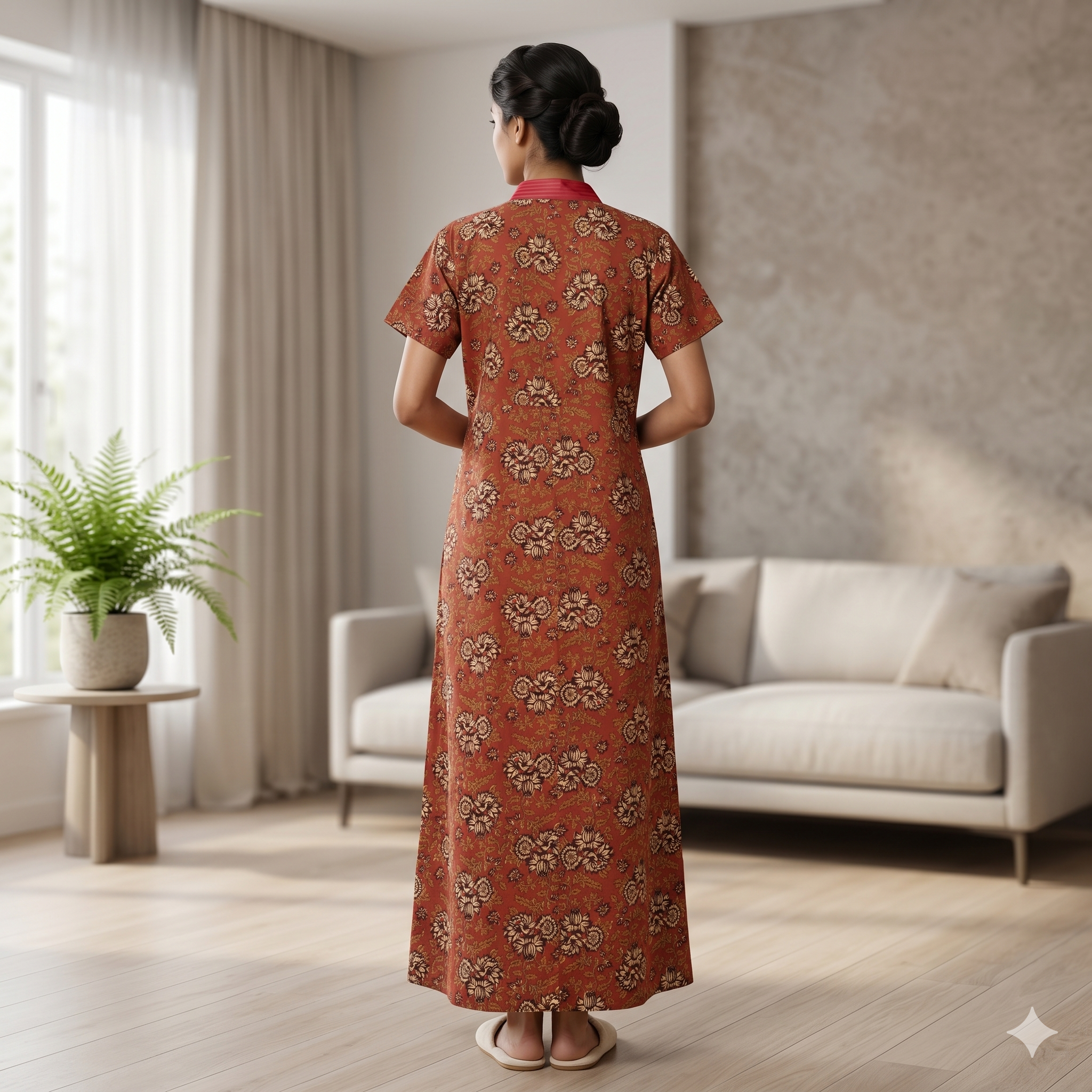Pure Cotton Blood Red Alstroemeria Housecoat