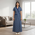 Pure Cotton Navy Blue Alstroemeria Housecoat