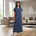 Pure Cotton Deep Blue Alstroemeria Housecoat