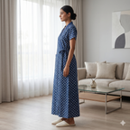 Pure Cotton Deep Blue Alstroemeria Housecoat