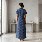 Pure Cotton Deep Blue Alstroemeria Housecoat